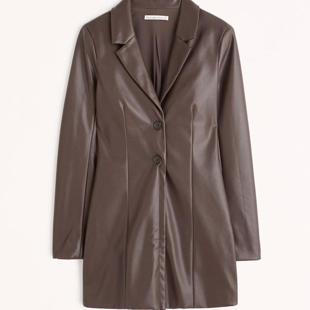 Abercrombie Vegan Leather Blazer Dress Womens XL Brown NWT Edgy‎ Minimalist Chic